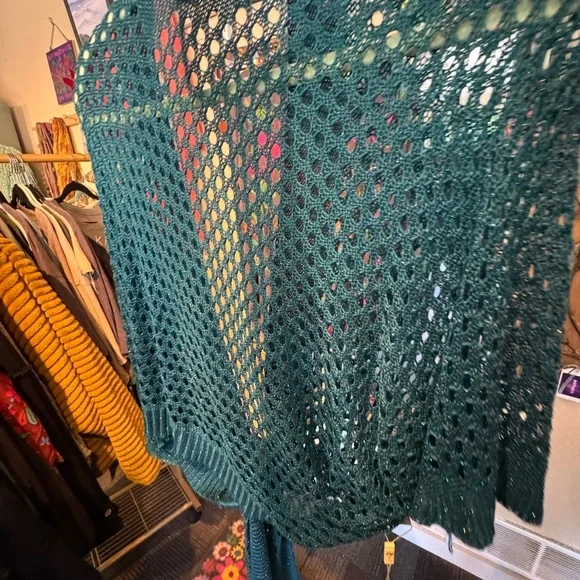 Blue Open-Knit Shrug with Flutter Sleeves - Picture 4 of 4